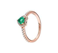 PANDORA ROSE Timeless Ring "funkelndes Herz" 14k rosévergoldet, grün Kristall, Zirkonia 188421C03 50
