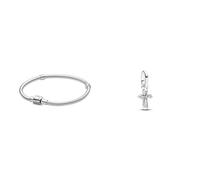 PANDORA Schlangen-Gliederarmband mit Zylinder-Verschluss in Sterling-Silber Moments Collection, Größe 18 & ME Funkelndes Kreuz Mini-Charm-Anhänger