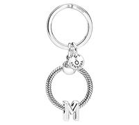 Pandora Schlüsselring mit Buchstaben-Anhänger M Geschenkset aus Taschenanhänger und Silbercharm, modisches Accessoire aus Sterlingsilber, 51525-M