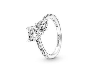 Pandora Schmuck - Double heart sterling silver ring with clear cubic zirconia