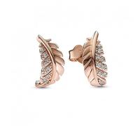 PANDORA Schwebende geschwungene Feder Ohrringe aus Rosévergoldeter Metalllegierung mit Cubic Zirkonia in der Farbe Rosé, PANDORA Moments Kollektion, 282574C01