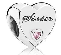 Pandora Charm 791946PCZ Sister-Herz Silber mit rosa Zirkonia