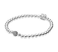 PANDORA Signatur Kugel & Pavé Armband aus Sterling-Silber mit einer großen Kugel in Pavé-Fassung und Zylinderverschluss, Größe: 17cm