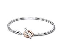 PANDORA Signature Bicolor Logo T-Verschluss Schlangen-Gliederarmband aus Sterling-Silber und rosévergoldeter Metalllegierung - Größe: 23 cm, 582309C00-23