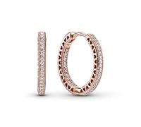 Pandora Signature Creolen Funkeln und Herzen, 14-karätig Roségold-vergoldet, mit klarem Cubic Zirkonia, 20 mm
