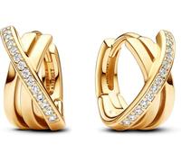Pandora Signature Creolen, überkreuztes Pavé, 14-karätig vergoldet, mit klarem Cubic Zirkonia