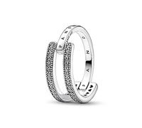 PANDORA Signature Logo & Pavé Doppelband-Ring aus Sterling Silber mit Zirkonia, Gr. 54, 192779C01-54