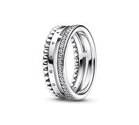 PANDORA Signature Logo Pavé & Perlen Ring aus Sterling-Silber mit Cubic Zirkonia, Gr. 50, 192312C01-50