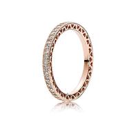 Pandora Signature Ring Funkeln und Herzen, 14-karätig Roségold-vergoldet, mit klarem Cubic Zirkonia