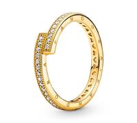 Pandora Signature Ring, funkelnd, überlappend, 14-karätig vergoldet, mit klarem Cubic Zirkonia, 48