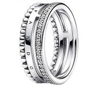 Pandora Signature Ring Logo, Pavé und Perlen, Sterlingsilber, mit klarem Cubic Zirkonia