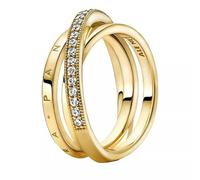 Pandora Signature Ring überkreuztes Pavé, Dreifachring, 14-karätig vergoldet, mit klarem Cubic Zirkonia