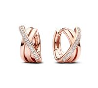 PANDORA Signature Überkreuzte Pavé Creolen aus Sterling Silber mit rosévergoldeter Metalllegierung und Zirkonia, 283150C01