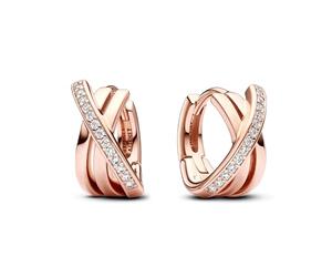 PANDORA Signature Überkreuzte Pavé Creolen aus Sterling Silber mit rosévergoldeter Metalllegierung und Zirkonia, 283150C01