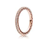 PANDORA Sparkle & Hearts Ring in Roségold mit 14 Karat rosévergoldete Metalllegierung und Cubic Zirkonia Signature Collection, Größe 62, 180963CZ-62