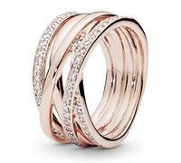 PANDORA Sparkling & Polished Lines Ring in Roségold mit 14 Karat rosévergoldete Metalllegierung und Cubic Zirkonia Timeless Collection, Größe 56