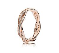 PANDORA Sparkling Twisted Lines Ring in Roségold mit 14 Karat rosévergoldete Metalllegierung und Cubic Zirkonia Timeless Collection, Größe 58