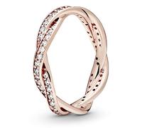 PANDORA Sparkling Twisted Lines Ring in Roségold mit 14 Karat rosévergoldete Metalllegierung und Cubic Zirkonia Timeless Collection, Größe 60, 180892CZ-60