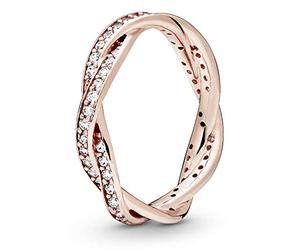 PANDORA Sparkling Twisted Lines Ring in Roségold mit 14 Karat rosévergoldete Metalllegierung und Cubic Zirkonia Timeless Collection, Größe 60, 180892CZ-60
