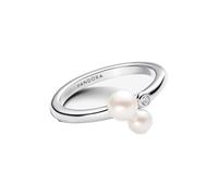 PANDORA Timeless Duo Behandelte Süßwasserzuchtperlen Ring aus Sterling Silber mit vergoldeter Metalllegierung und Zirkonia, Größe: 58, 163156C01-58