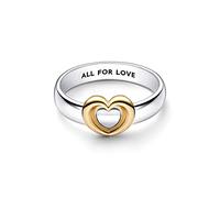 PANDORA Strahlender Bicolor Ring mit verschiebbarem Herz aus Sterlingsilber in der Farbe Silber-Gold, PANDORA Moments Collection, Gr.56, 162504C00-56