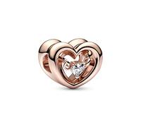PANDORA Strahlendes Herz & Schwebender Stein Charm aus rosévergoldetem Metalllegierung mit Cubic Zirkonia Steinen verziert, aus der PANDORA Moments Collection, 782493C01