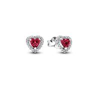 Pandora Ohrstecker Timeless 298427C04 – Erhabenes rotes Herz, Sterling Silber mit Zirkonia