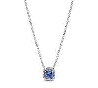 PANDORA Timeless Funkelnder Eckiger Blauer Strahlenkranz-Halsketten- Anhänger aus Sterling Silber mit Zirkonia, Größe 45cm, 393560C01-45