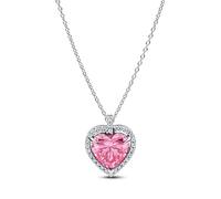 Pandora 394414C01-45 Damen-Kette Pinkfarbenes Halo Herz Silber