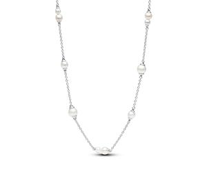 PANDORA Timeless Behandelte Süßwasserzuchtperle Halskette aus Sterling Silber mit Zirkonia Steinen, Größe 45cm, 393175C01-45
