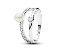 Pandora Ring 193147C01-52 Zuchtperle & Pavé Doppelband Silber Steinmix Weiß Gr. 52