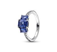 PANDORA Timeless Blauer Rechteckiger Funkelnder Drei-Stein-Ring in Sterling-Silber mit Cubic Zirkonia Timeless Collection, Größe 56, 192389C01-56