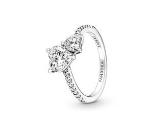 Pandora Timeless Doppel-Herz Funkelnder Ring aus 952 Sterling Silber mit klaren Cubic Zirkonia Steinchen 191198C01-48