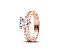 PANDORA Timeless Doppelband Herz Ring aus Sterling Silber mit 14k vergoldeter Metalllegierung mit künstlichem Kristall und Zirkonia, Größe: 58, 183100C01-58
