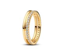 PANDORA Timeless Doppelbandring aus 14K vergoldetem Sterling Silber mit Zirkonia, Größe: 56, 163799C01-56