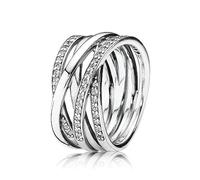 Pandora Timeless Ewigkeitsring, funkelnde und polierte Linien, Silber, mit Cubic Zirkonia