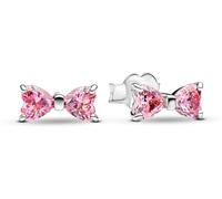 Pandora Timeless Funkelnde Rosafarbene Schleife Ohrringe aus Sterling Silber mit Zirkonia, 293505C01