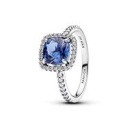 PANDORA Timeless Funkelnder Eckiger Blauer Strahlenkranz Statement-Ring aus Sterling Silber mit künstlichem Kristall, Größe: 56, 193550C01-56