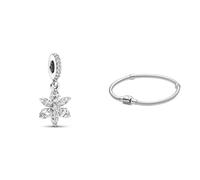 PANDORA Timeless Funkelnder Herbarium Cluster Charm-Anhänger aus Sterling-Silber, kompatibel mit Armbändern aus der Moments Kollektion, 782383C01 Armband 598816C00-17 Frau Silber Inschrift