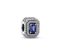 PANDORA Timeless Funkelndes Blaues Mehrstufiges Rechteck Charm aus Sterling-Silber, kompatibel mit Armbändern aus der Moments Kollektion, 792385C01