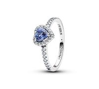 PANDORA Silber Damenring Funkelndes Erhabenes Herz Blau 198421C05-60 Ringgröße 60/19,1