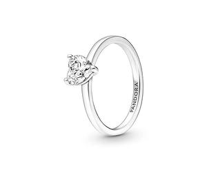 Pandora Timeless Funkelndes Herz Solitär-Ring aus 952 Sterling Silber mit klaren Cubic Zirkonia Steinchen 191165C01-60