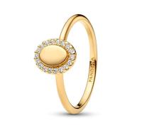 PANDORA Timeless Gravierbarer Ovaler Strahlenkranz Ring aus 14K vergoldetem Sterling Silber mit Zirkonia, Größe: 56, 163800C01-56