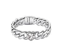 PANDORA Timeless Herz Cuban-Kette Ring aus Sterling Silber mit Zirkonia, Größe: 48, 194386C01-48
