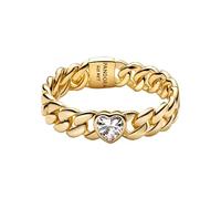 PANDORA Timeless Herz Cuban-Kette Ring mit 14K vergoldeter Metalllegierung und Zirkonia, Größe: 48, 164386C01-48