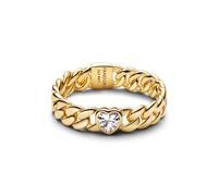 PANDORA Timeless Herz Cuban-Kette Ring mit 14K vergoldeter Metalllegierung und Zirkonia, Größe: 54, 164386C01-54