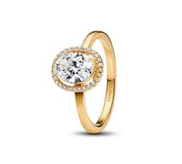 PANDORA Timeless Ovaler Funkelnder Strahlenkranz Ring aus 14K vergoldetem Sterling Silber mit Zirkonia, Größe: 52, 163802C01-52