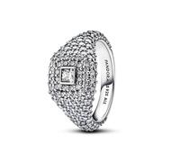 PANDORA Timeless Pavé-Quadrat Cocktailring aus Sterling Silber mit Zirkonia, Größe: 52, 193556C01-52
