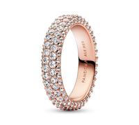 Pandora Timeless Pavé-Ring, Doppelreihe, 14-karätig Roségold-vergoldet, mit klarem Cubic Zirkonia