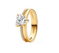 PANDORA Timeless Doppelband Herz Ring mit aus Sterling Silber mit vergoldeter Metalllegierung und Cubic Zirkonia, Größe 52, 163100C01-52